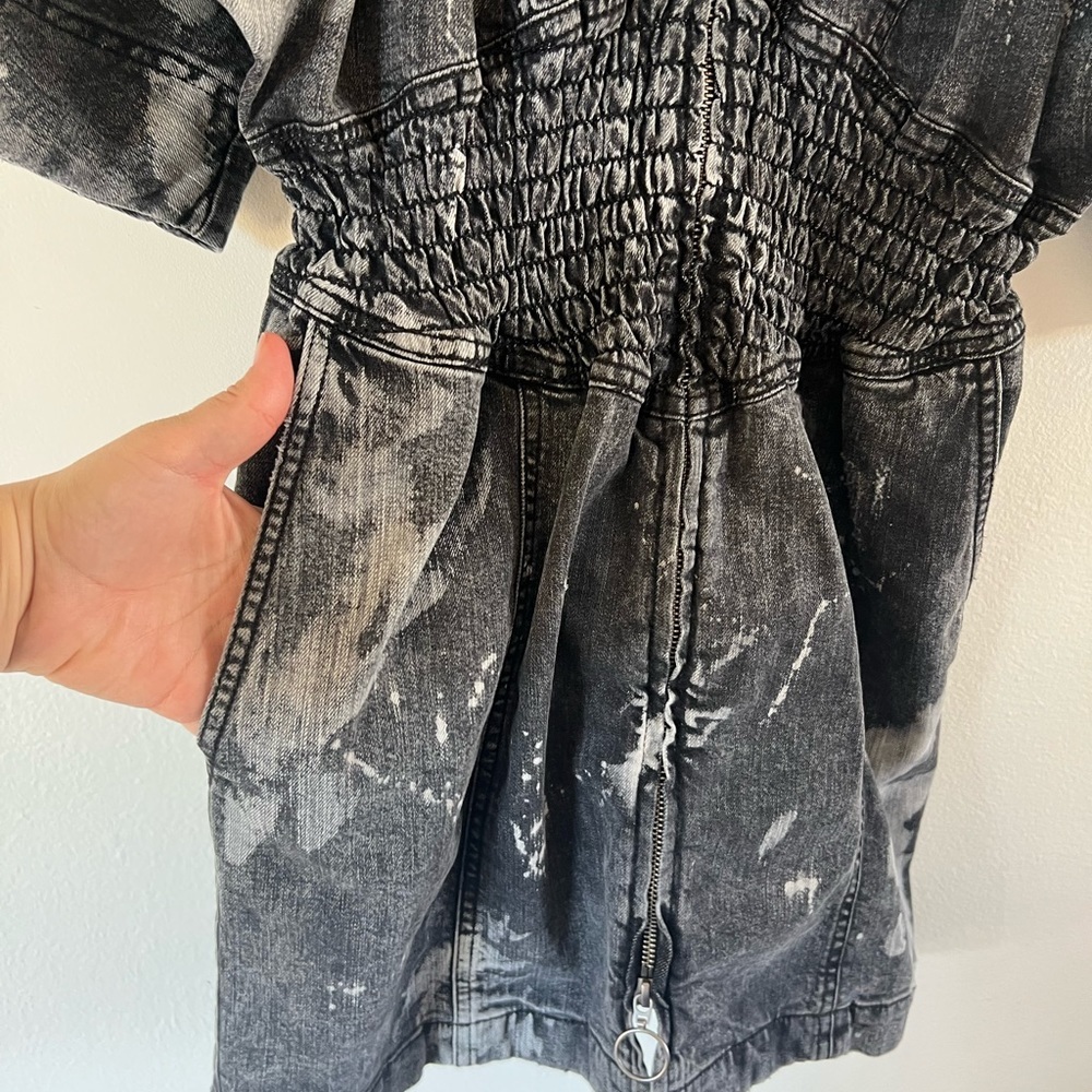 NWT Retrofete Carla Hematite Splatter Acid Wash Denim Full Zip Dress Size Large - Picture 4 of 11